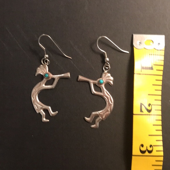 Kokopelli silver and turquoise earrings - Picture 3 of 4